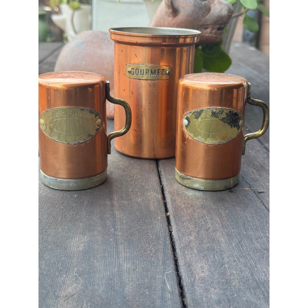 Vintage Copper Kitchen Set - Gourmet Canister & Matching Shakers (3 Pc)
